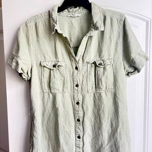 Light Green Linen Button Dress